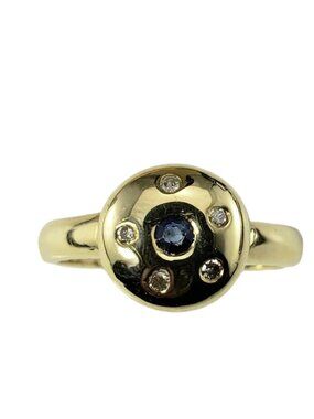 14 Karat Yellow Gold Natural Sapphire and Diamond Ring Size 6.5 #19055